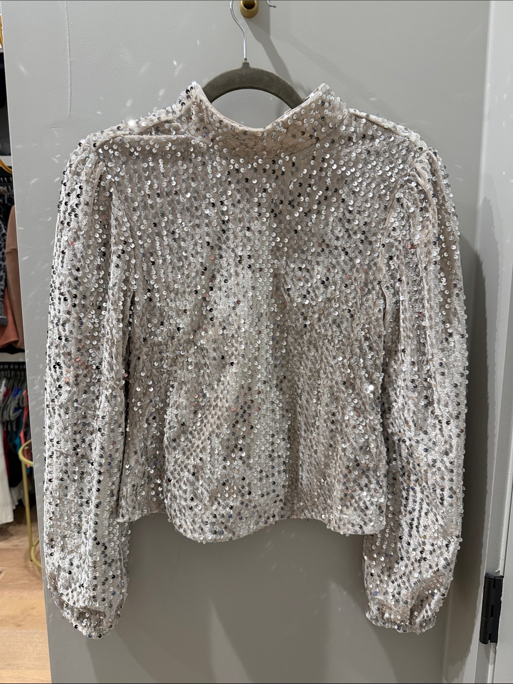 Sanctuary Silver Sequin Mock Neck Top